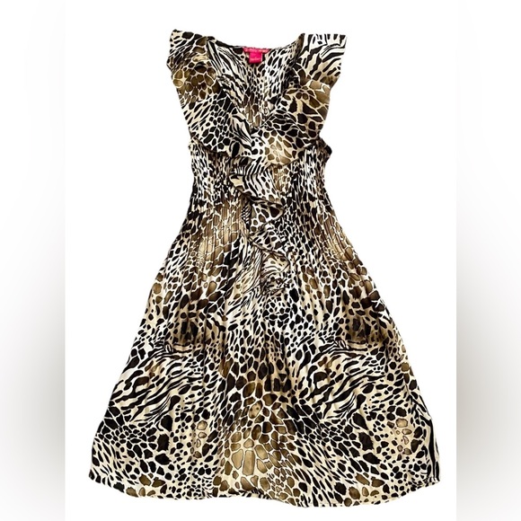 Sunny Leigh Dresses & Skirts - Sunny Leigh Animal Print Dress Sz S Sheer Chiffon Pleated Baddie Office Siren